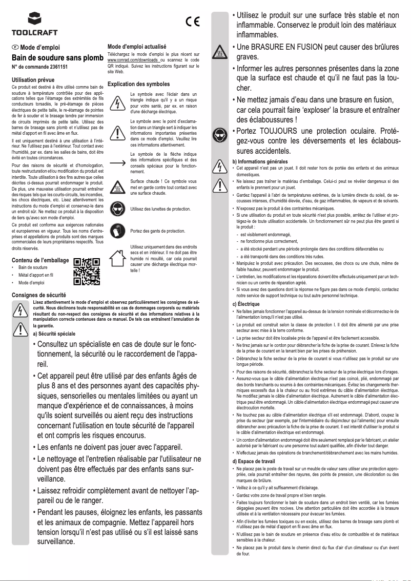 Page 1 de la notice Manuel utilisateur Toolcraft LTB-911A