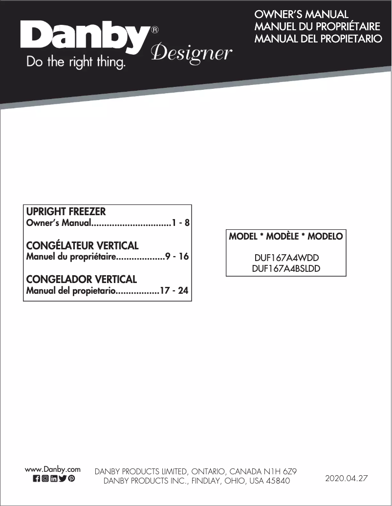 Page n°1 - Manuel utilisateur Danby DUF167A4WDD