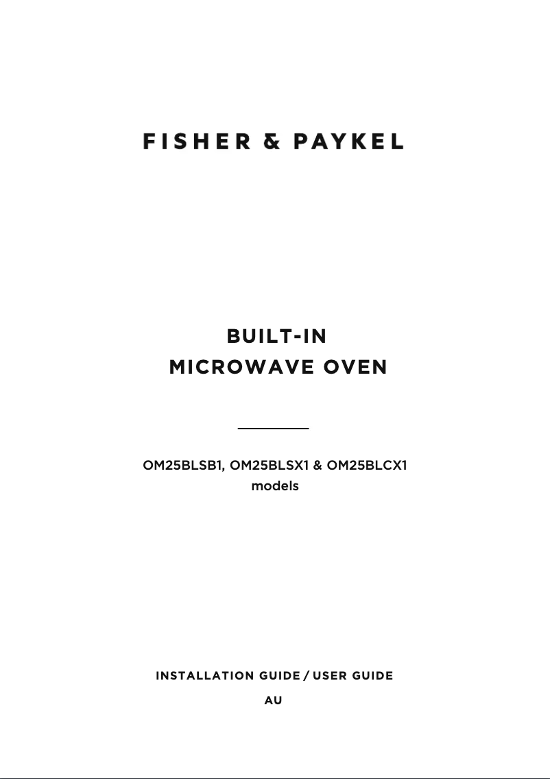 Page 1 de la notice Guide d'installation Fisher & Paykel OM25BLSX1