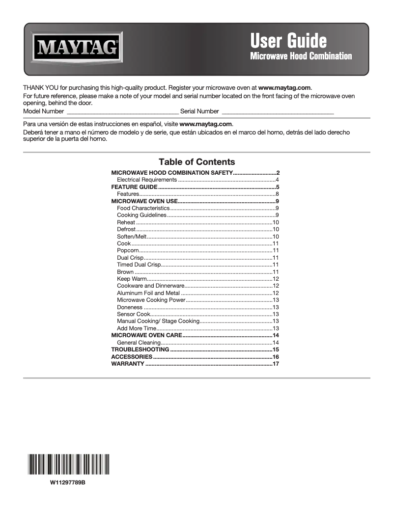 Page 1 de la notice Manuel utilisateur Maytag MMV5227JZ