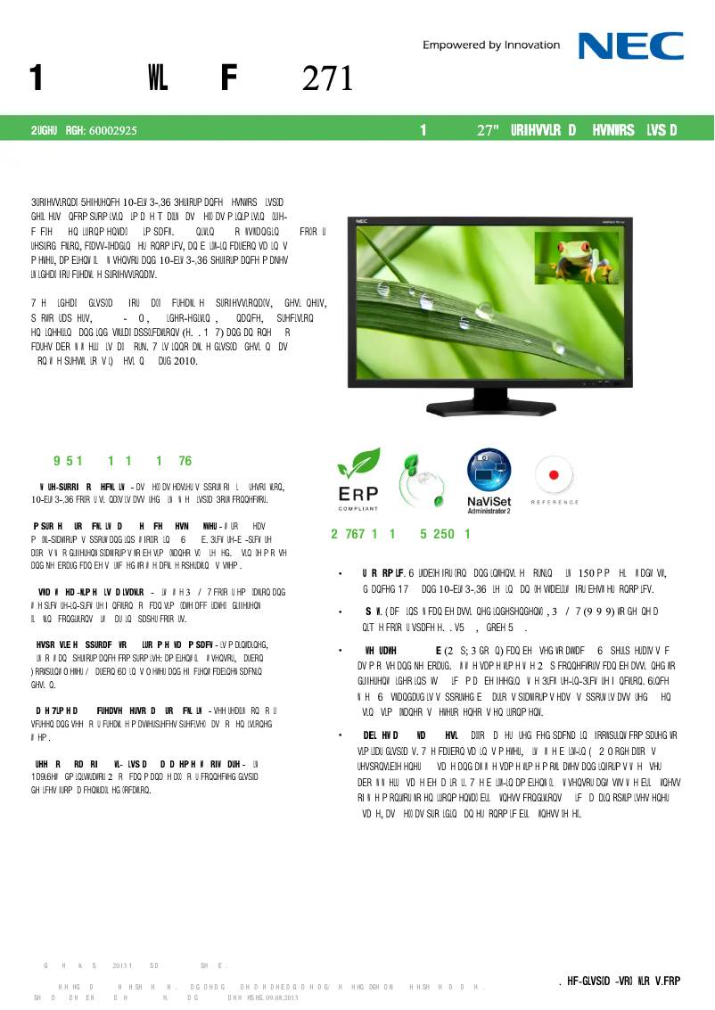 Page 1 de la notice Fiche technique NEC MultiSync PA271W