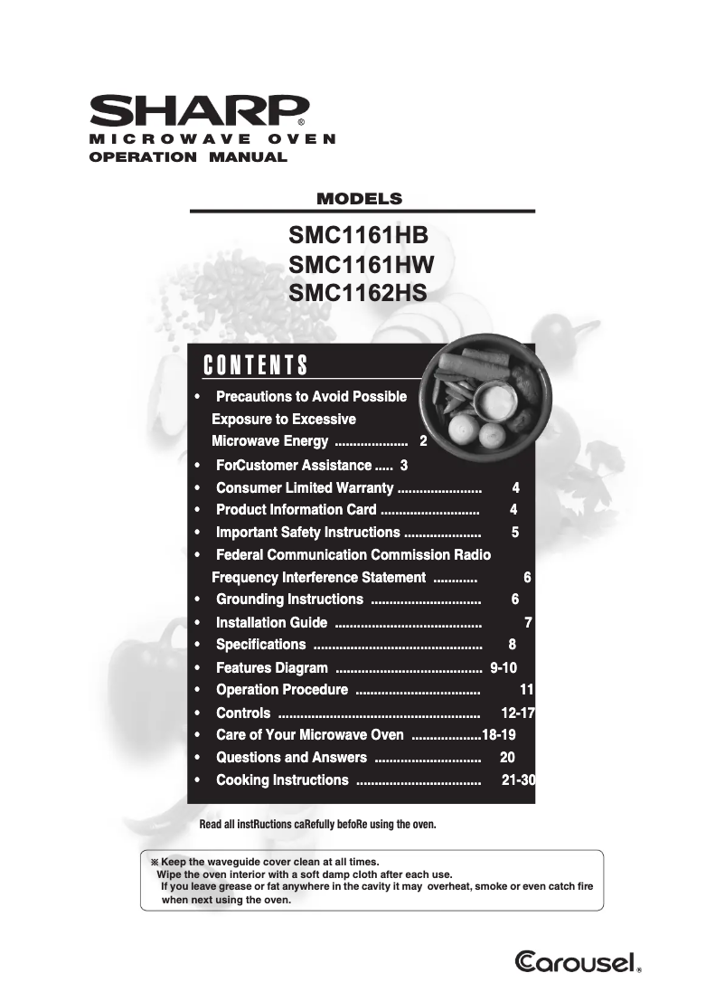 Page n°1 - Manuel utilisateur Sharp SMC1161HW