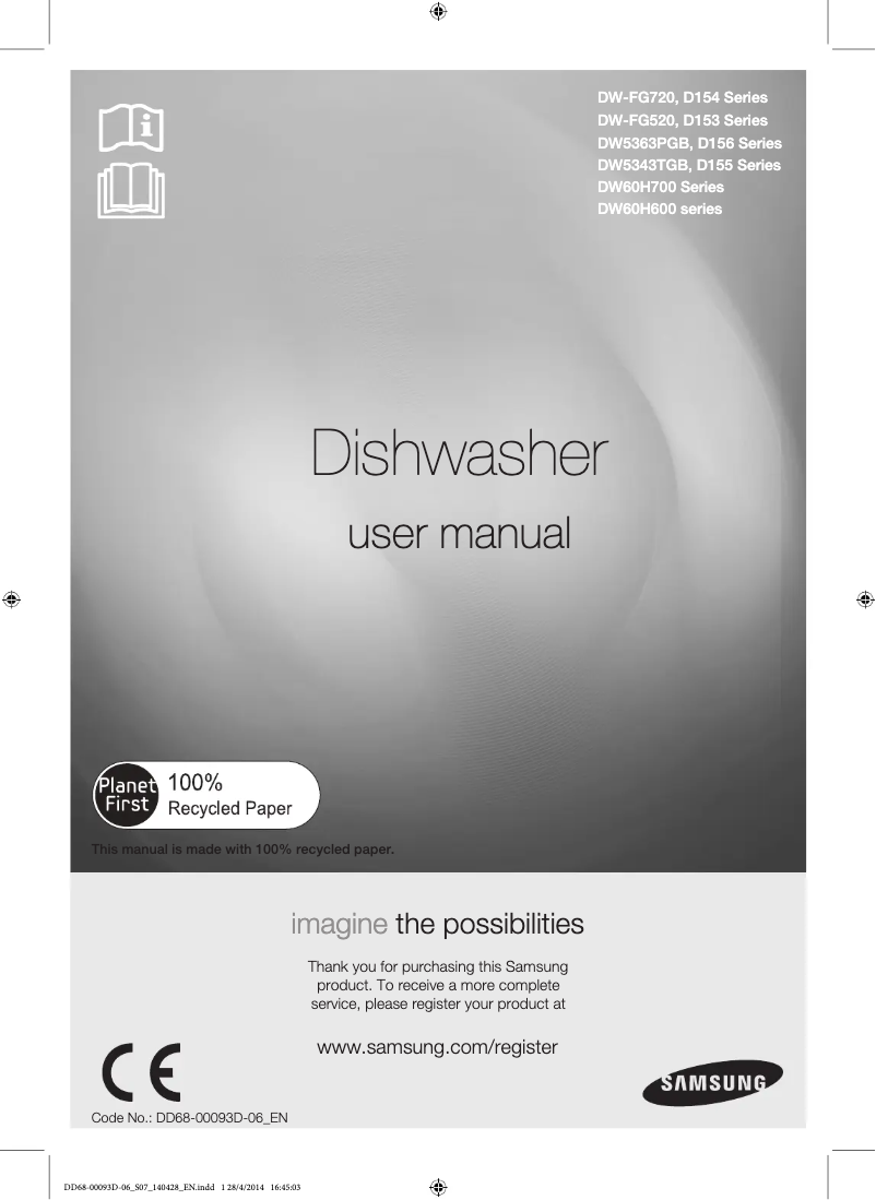 Page 1 de la notice Manuel utilisateur Samsung DW60H700FEA