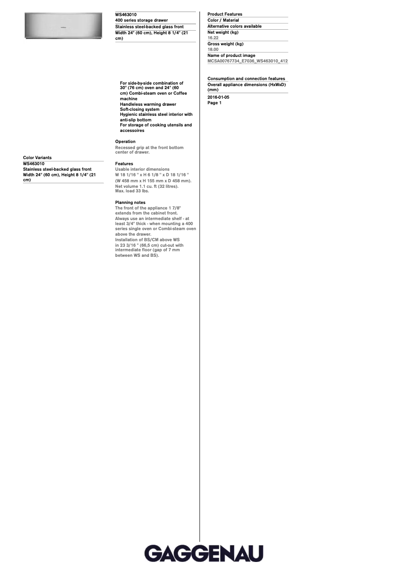 Image de la première page du manuel de l'appareil WS463710