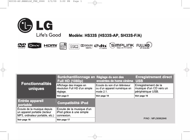 Page n°1 - Manuel utilisateur LG HS33S-AP