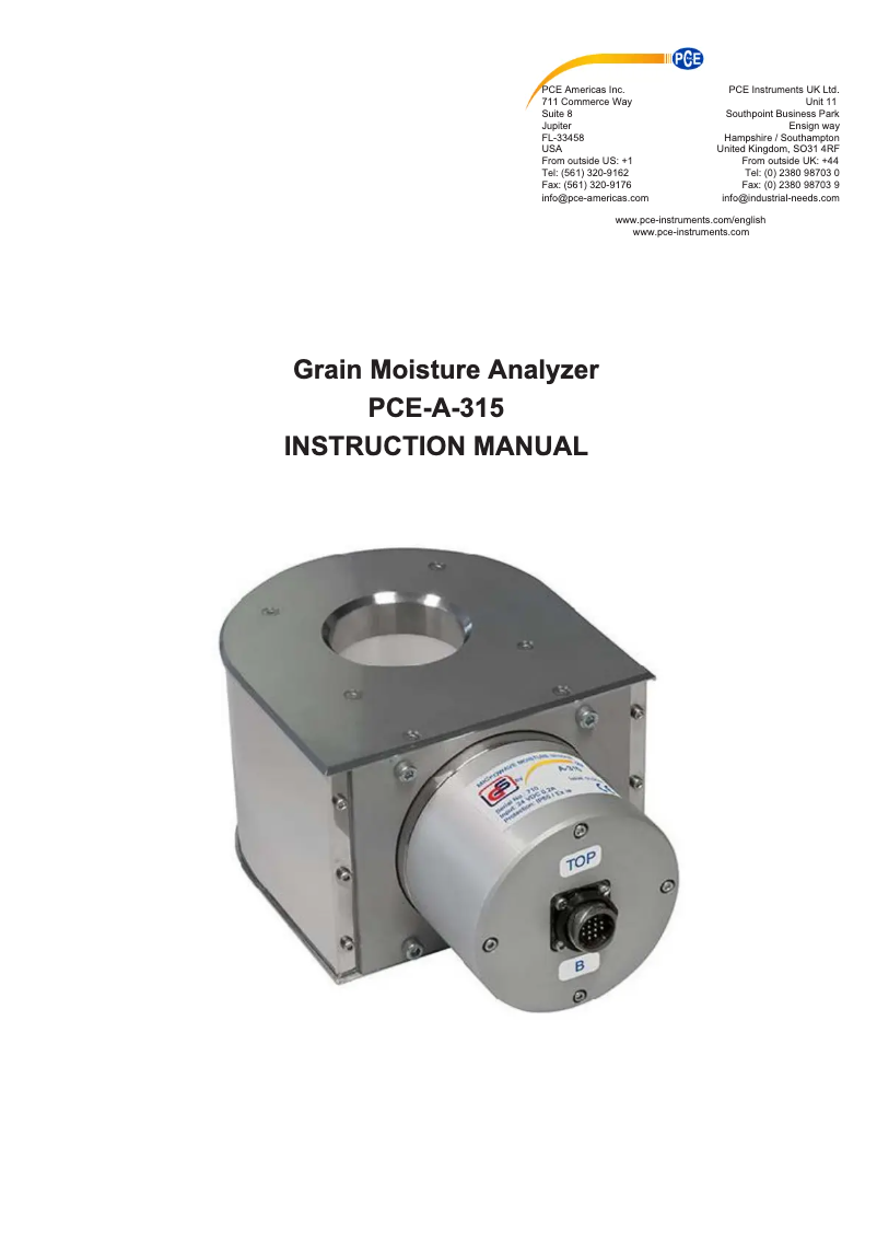 Page 1 de la notice Manuel utilisateur PCE Instruments PCE-A-315
