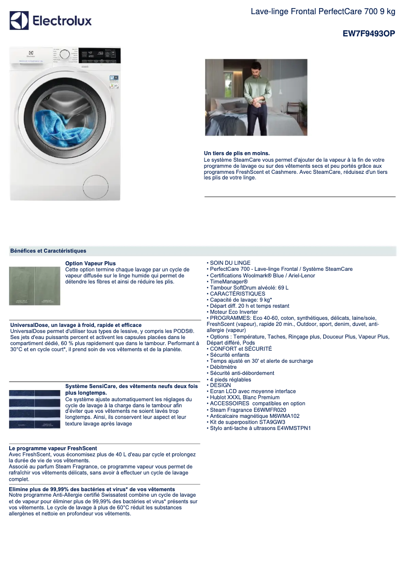 Image de la première page du manuel de l'appareil EW7F9493OP