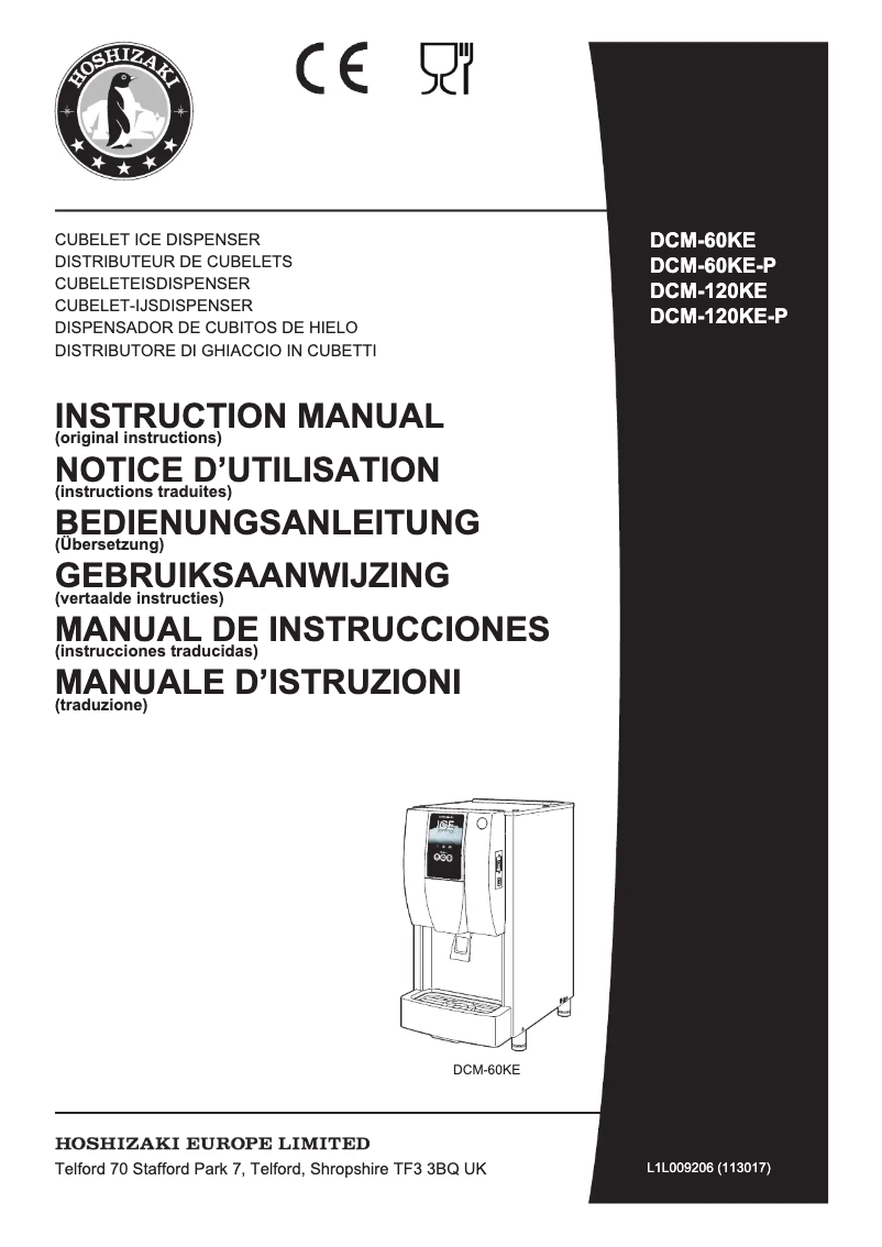 Page 1 de la notice Manuel utilisateur Hoshizaki DCM-60KE