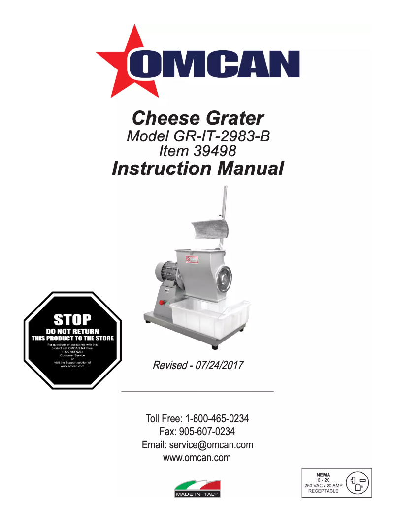 Page n°1 - Manuel utilisateur Omcan GR-IT-2983-B