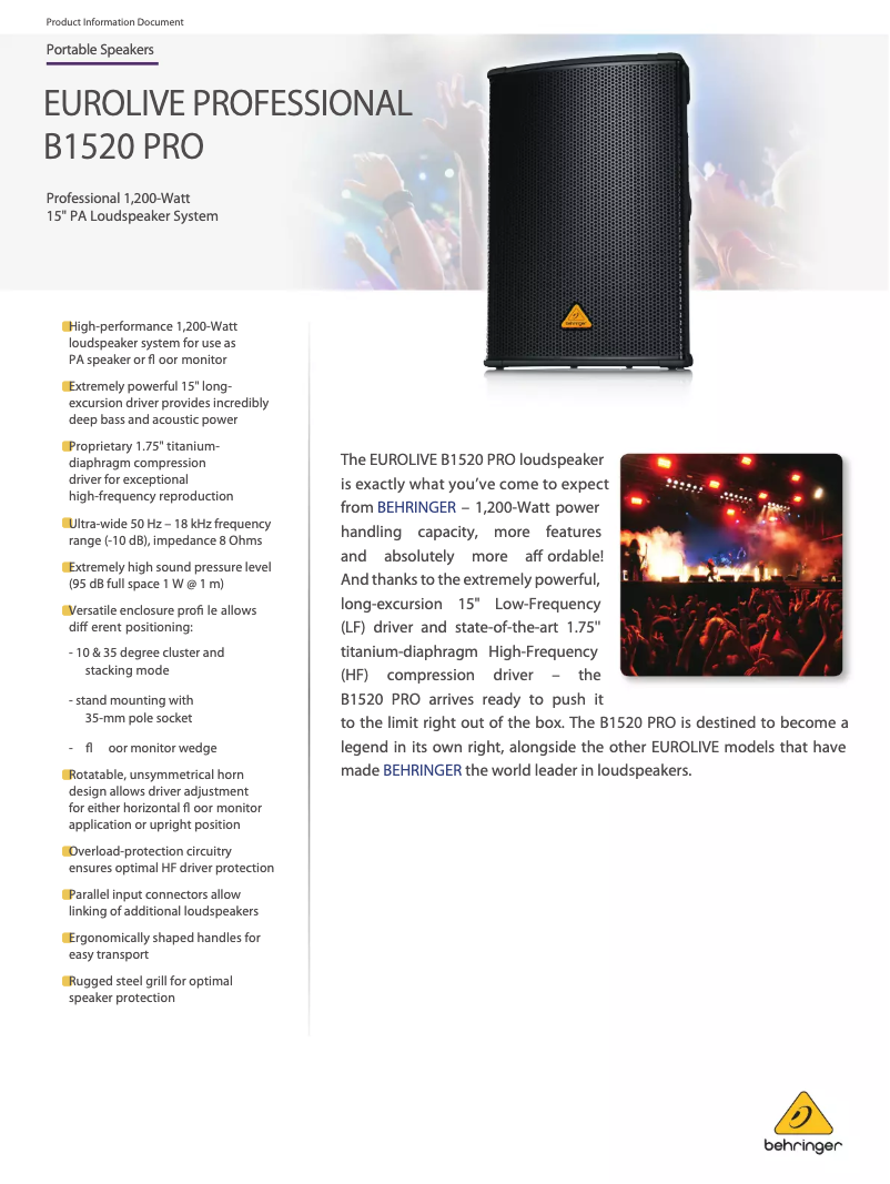 Image de la première page du manuel de l'appareil Eurolive Professional B1520 PRO