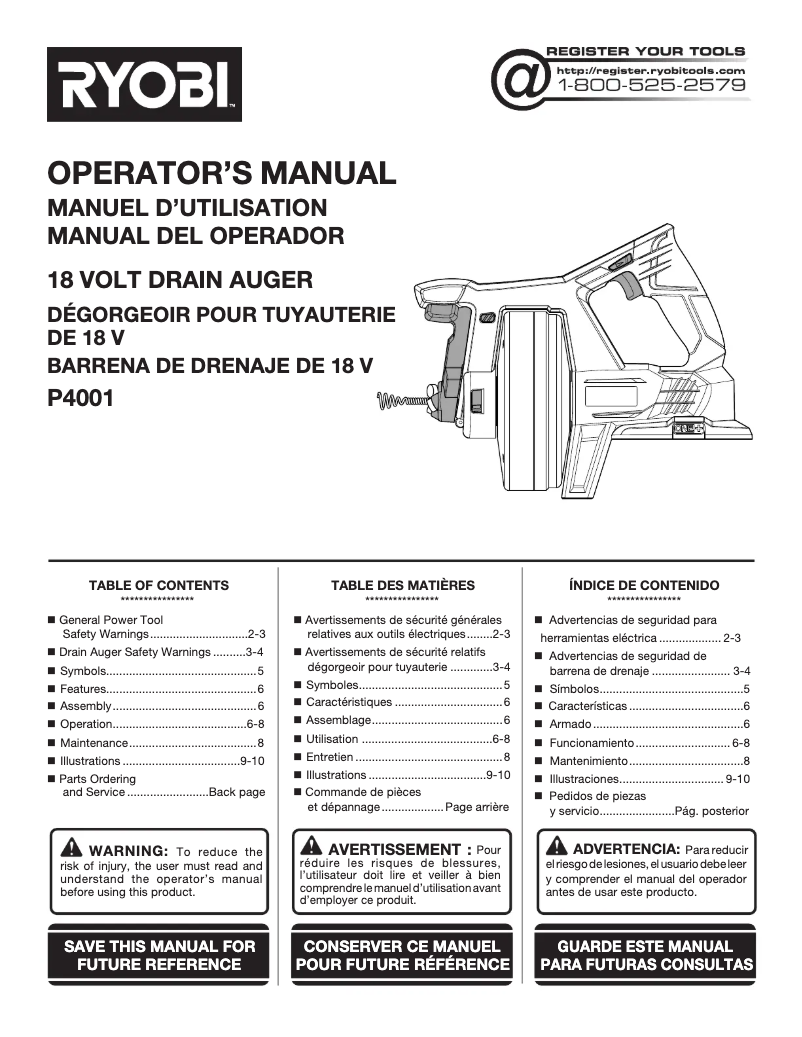 Page 1 de la notice Manuel utilisateur RYOBI P4001
