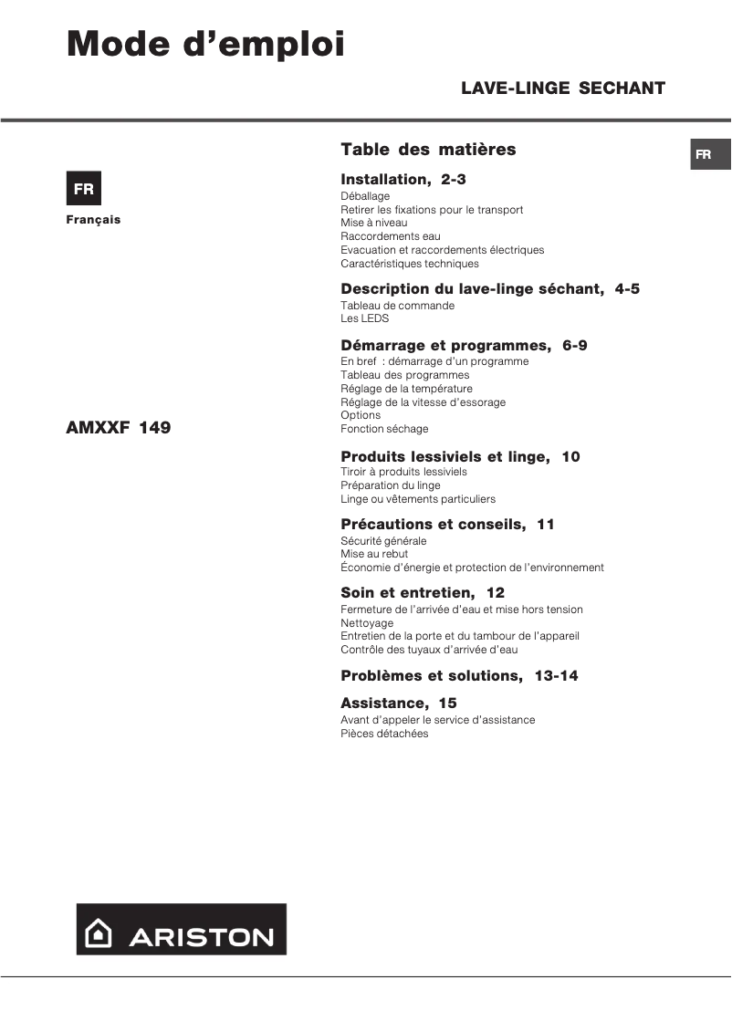 Image de la première page du manuel de l'appareil AMXXF 149