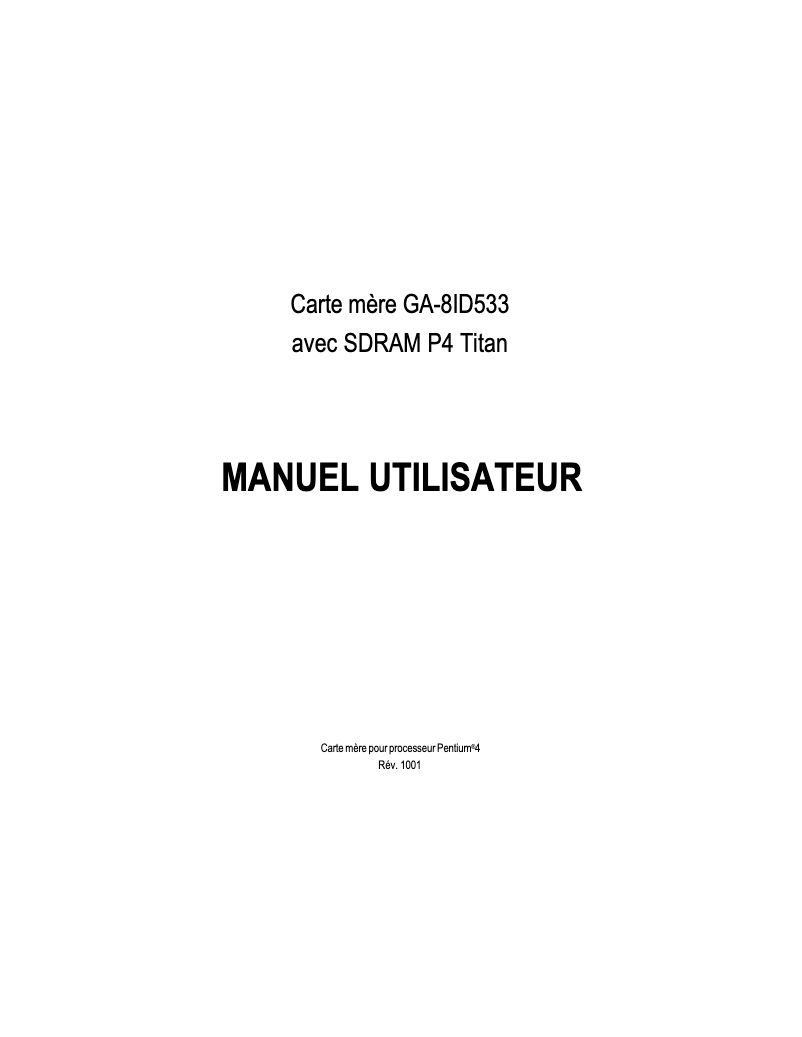Page 1 de la notice Manuel utilisateur Gigabyte GA-8ID533