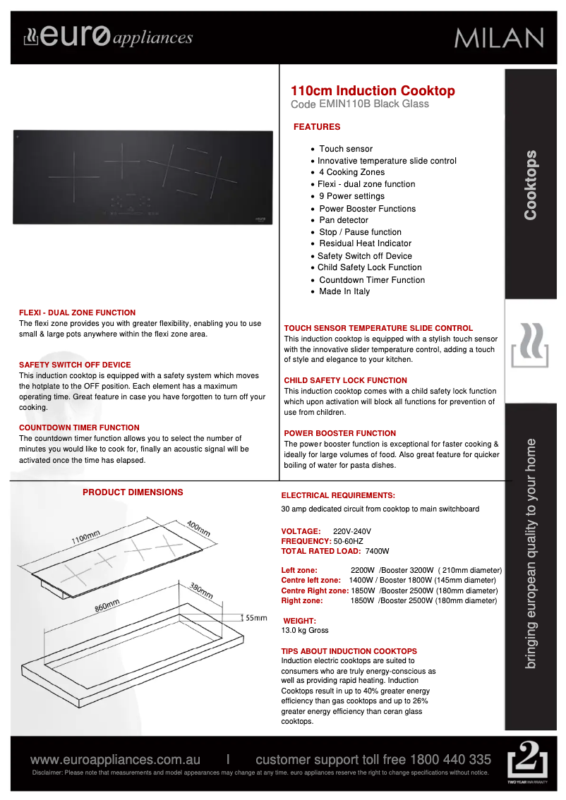 Page 1 de la notice Fiche technique Euro Appliances EMIN110B