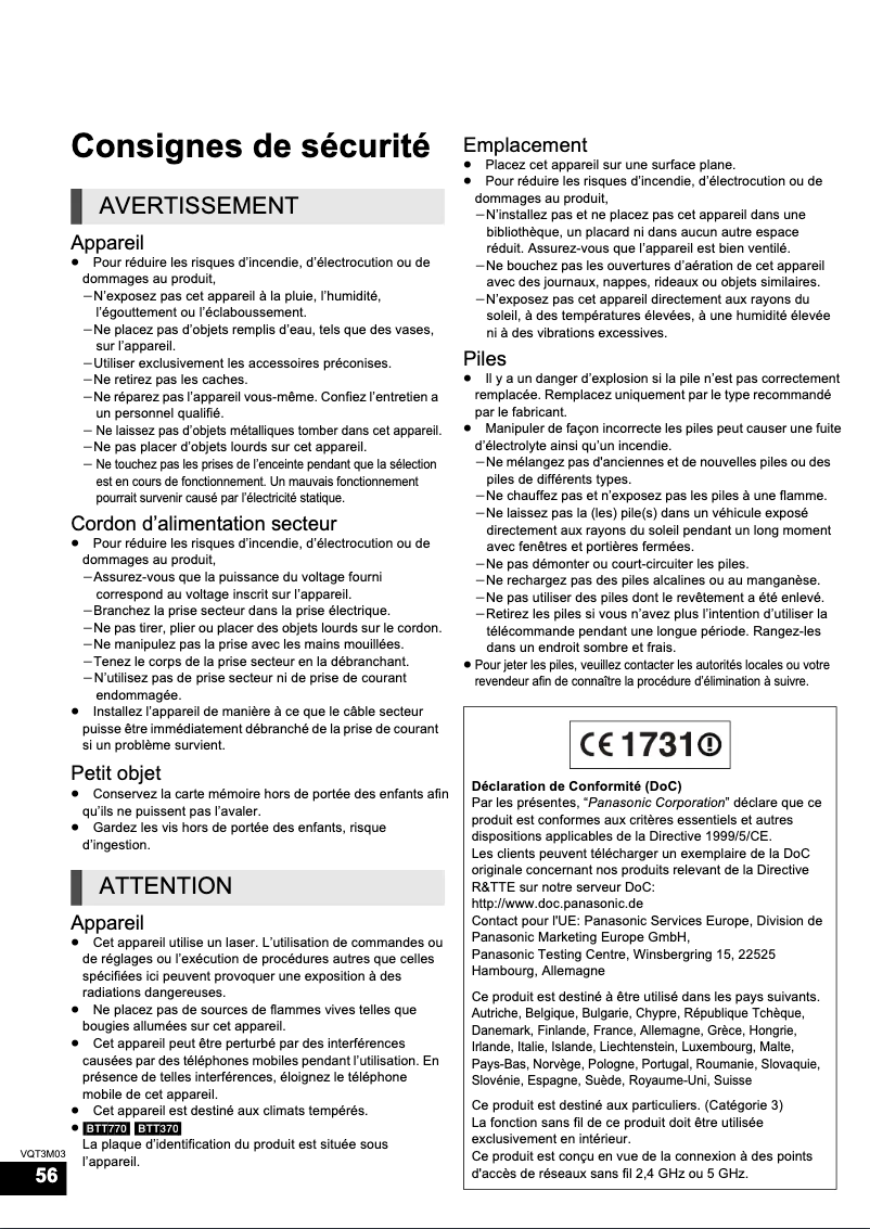 Image de la première page du manuel de l'appareil SC-BTT270