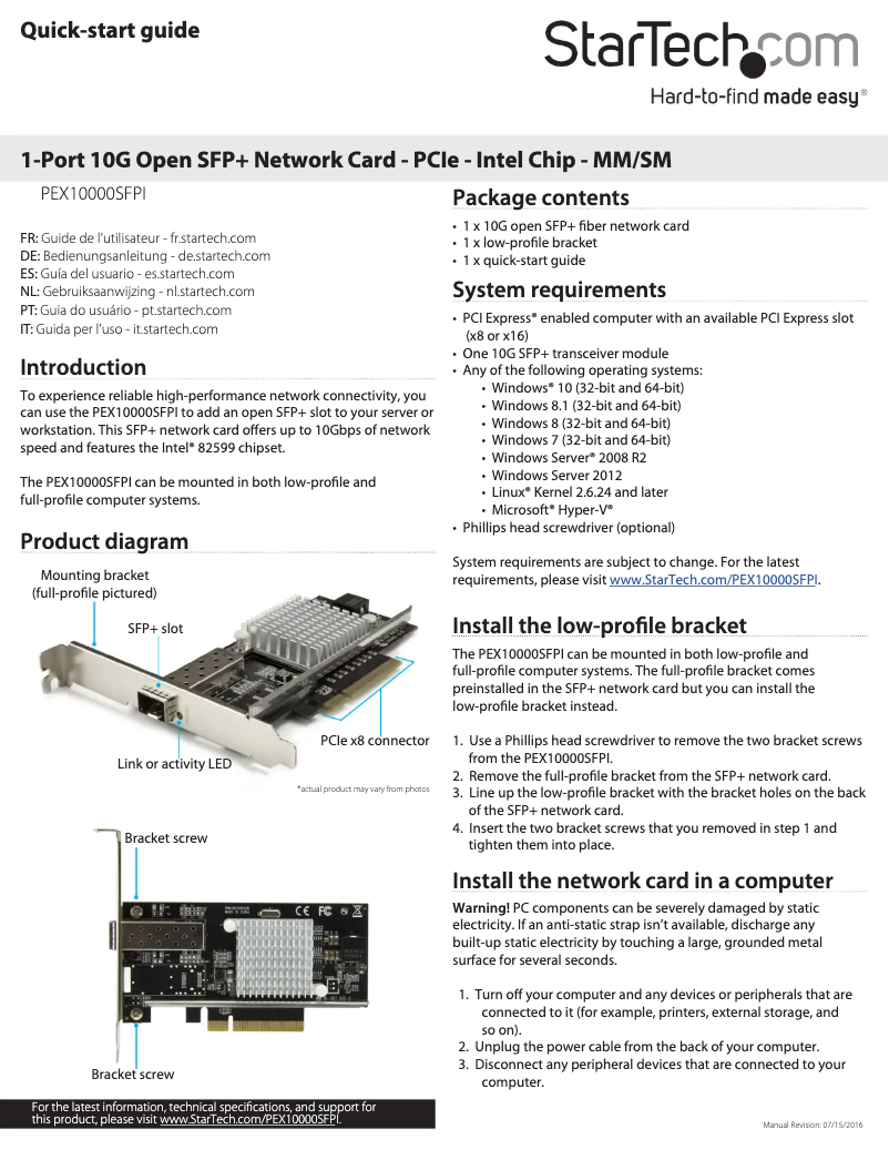 Image de la première page du manuel de l'appareil PEX10000SFPI