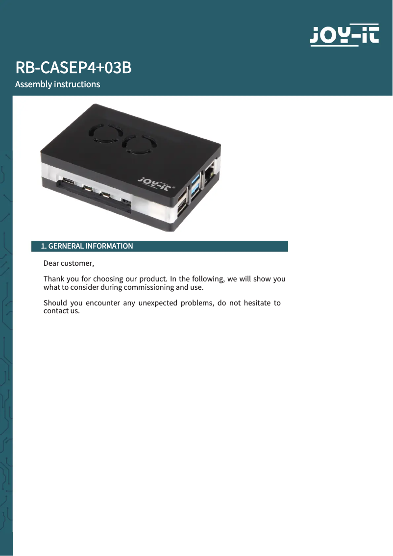 Página 1 del manual Manual de usuario Joy-It RB-CASEP4+03