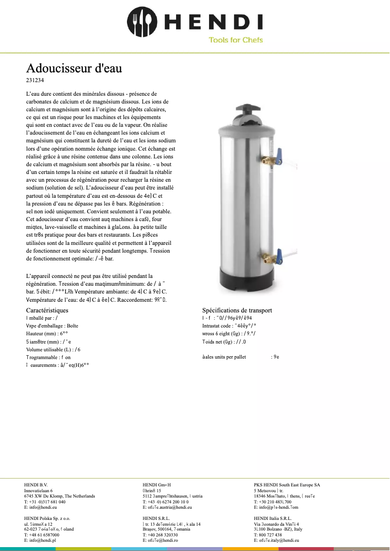 Page 1 de la notice Fiche technique Hendi 231234