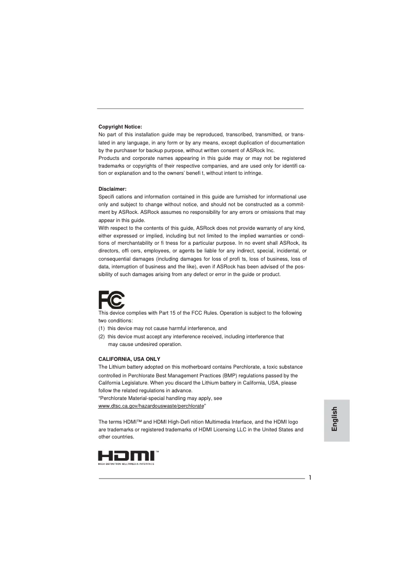 Page n°1 - Manuel utilisateur Asrock H55M/USB3 R2.0