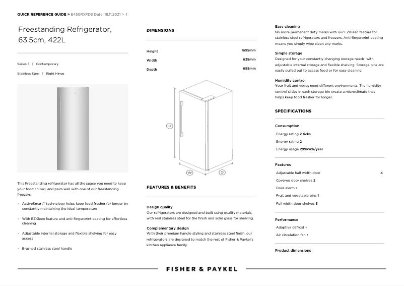 Page n°1 - Manuel utilisateur Fisher & Paykel E450RXFD3