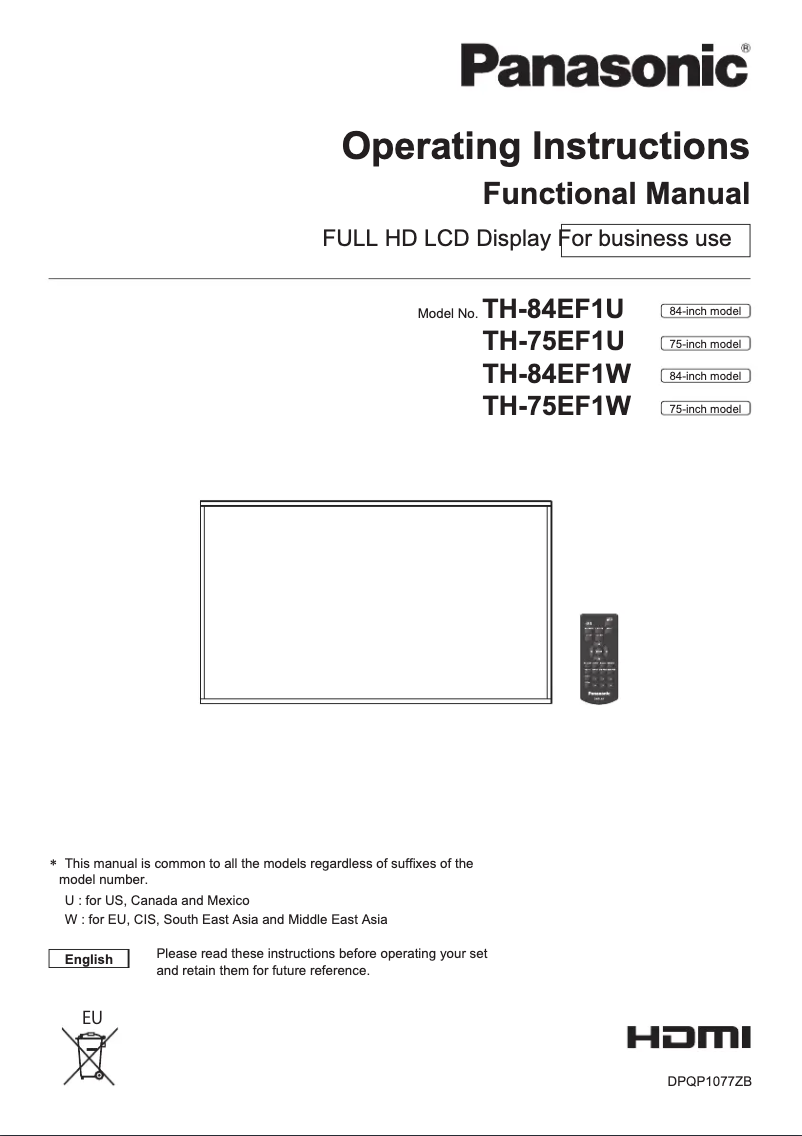 Page 1 de la notice Manuel utilisateur Panasonic TH-84EF1-IR