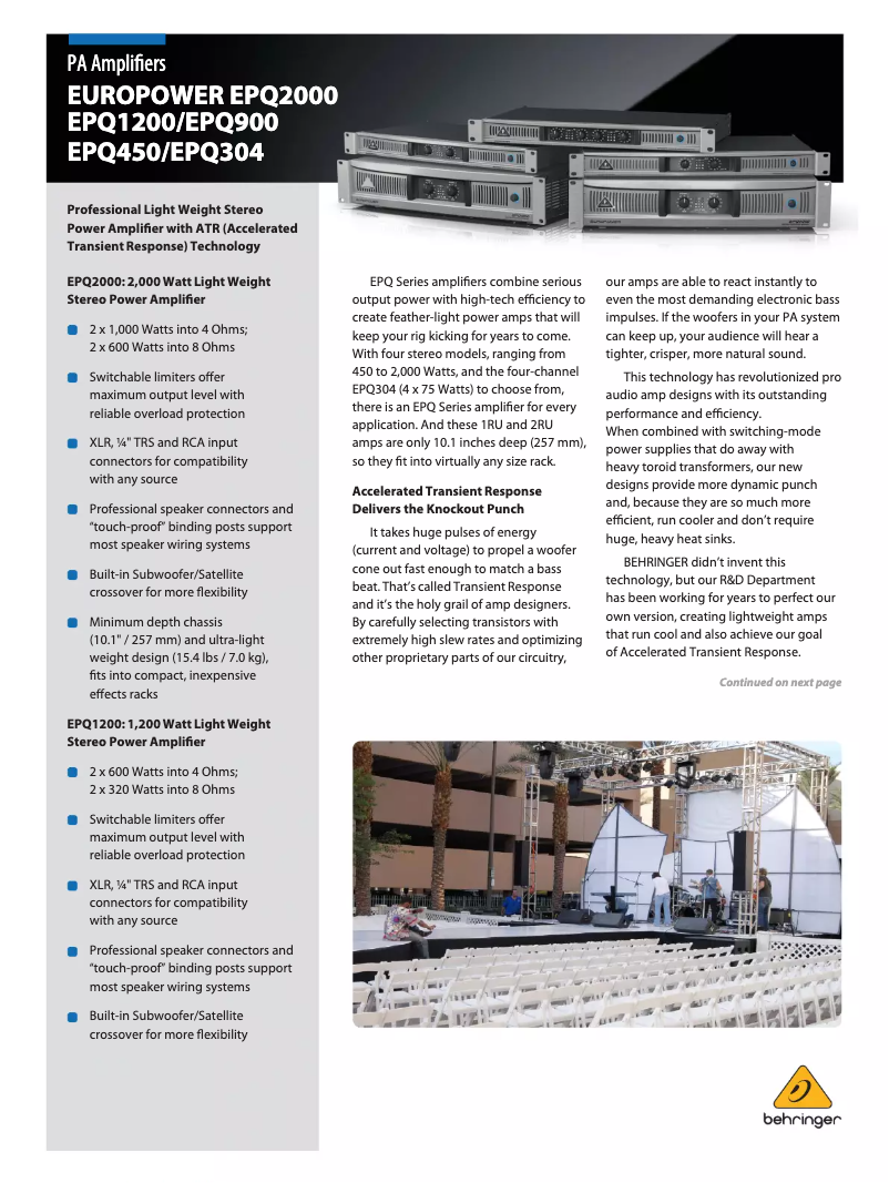 Page 1 de la notice Brochure Behringer Europower EPQ900