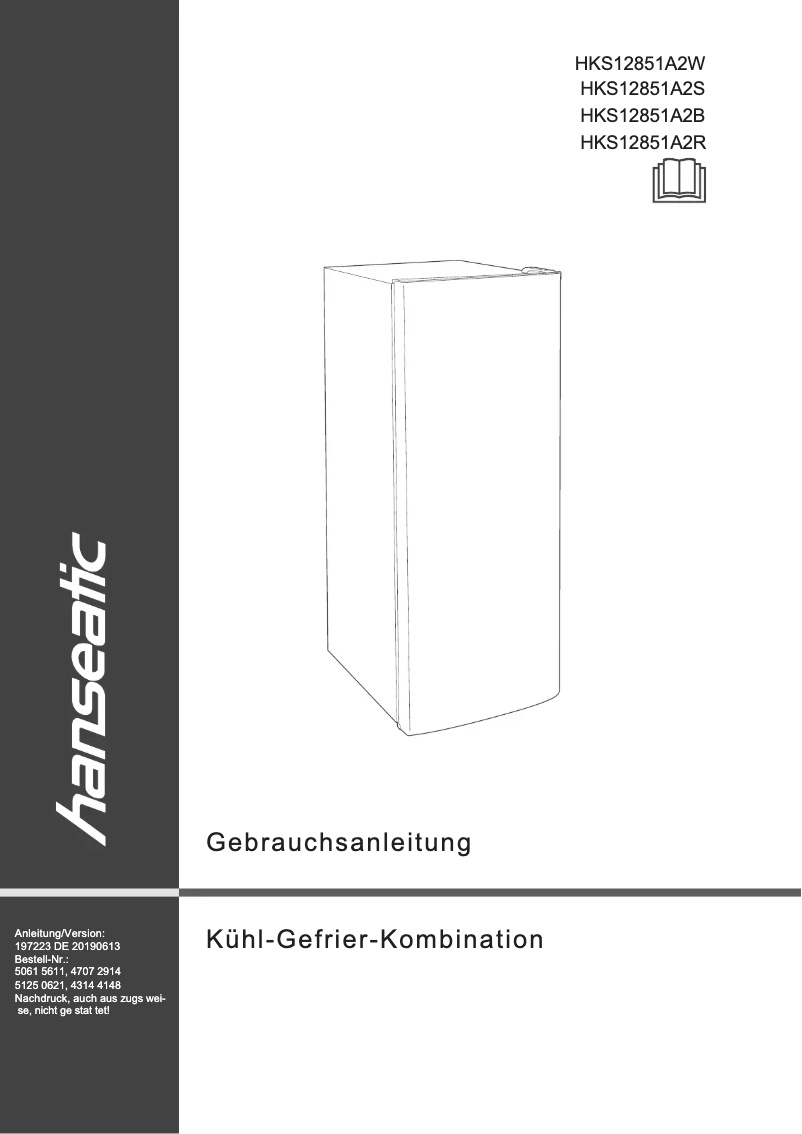 Page 1 de la notice Manuel utilisateur Hanseatic HKS12851A2W
