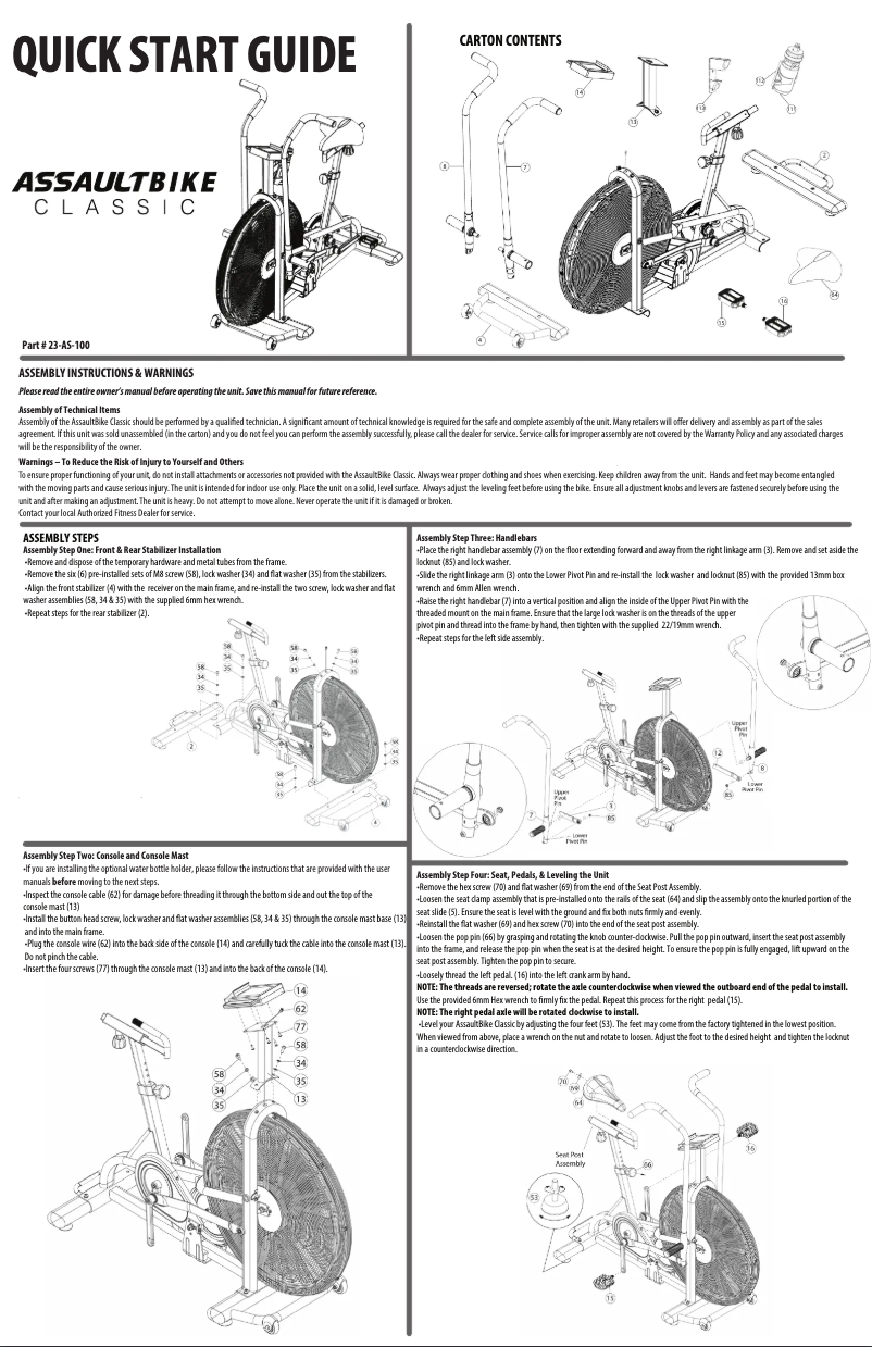 Page n°1 - Manuel utilisateur Assault Fitness Bike Classic