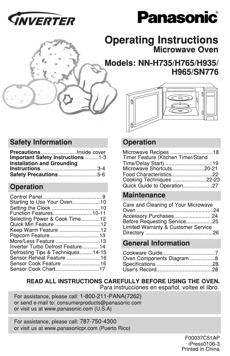 Page n°1 - Manuel utilisateur Panasonic NNH765-WF