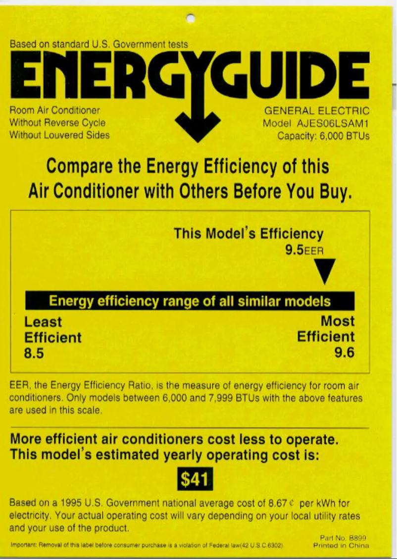 Page 1 de la notice Label énergétique GE AJES06LSA