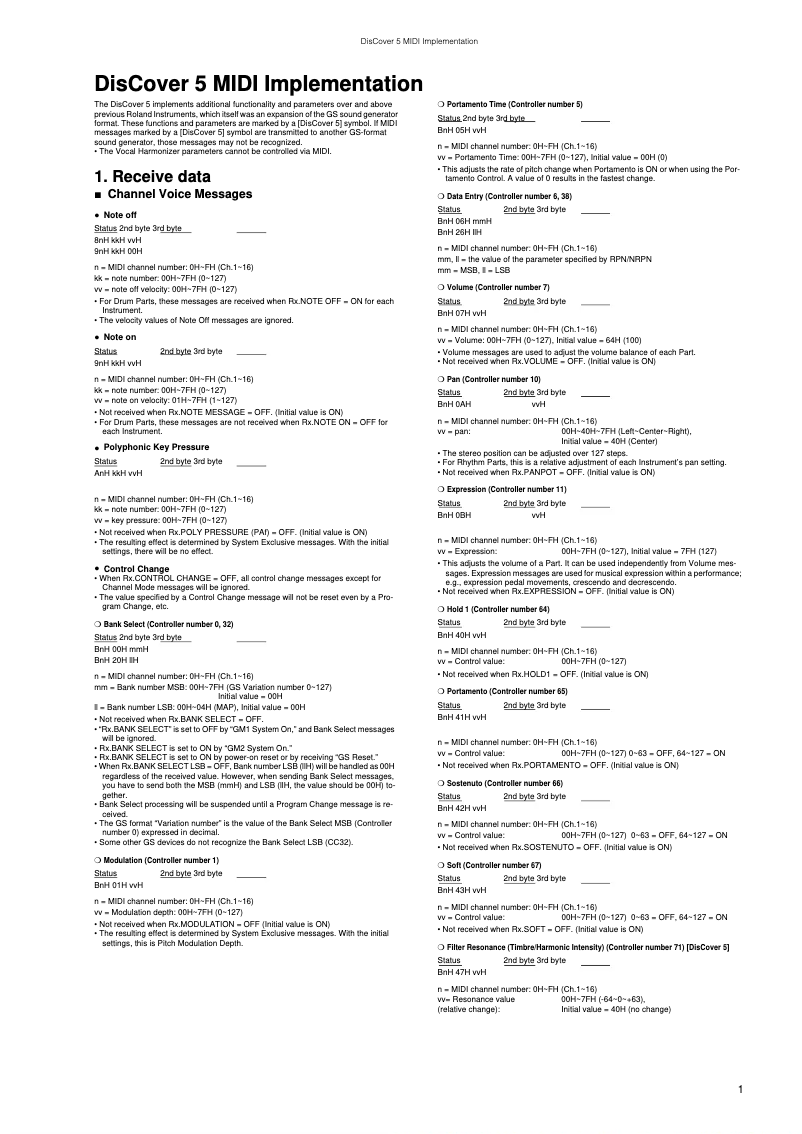 Page n°1 - Manuel utilisateur Roland DisCover 5