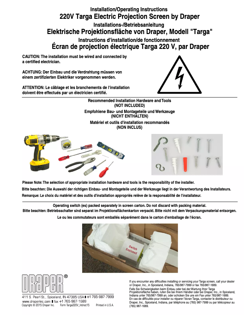 Page 1 de la notice Manuel utilisateur Draper Targa