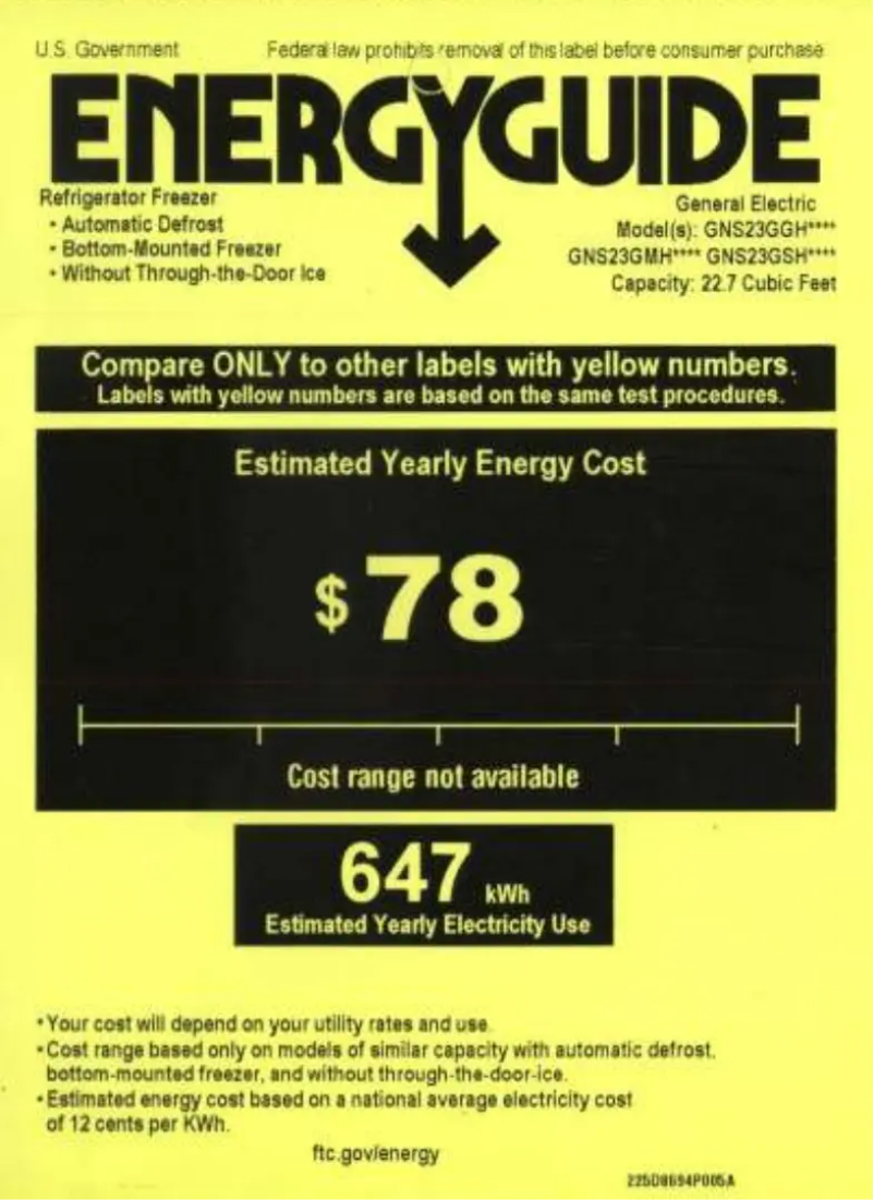 Page 1 de la notice Label énergétique GE GNS23GGHBB