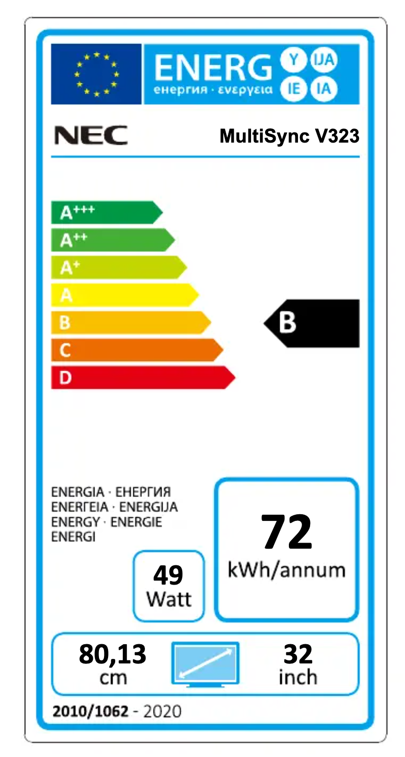 Página 1 del manual Etiqueta energética NEC MultiSync V323