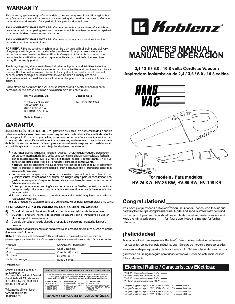 Page 1 de la notice Manuel utilisateur Koblenz HV-108 KR