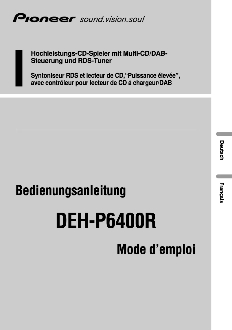 Page 1 de la notice Manuel utilisateur Pioneer DEH-P6400R