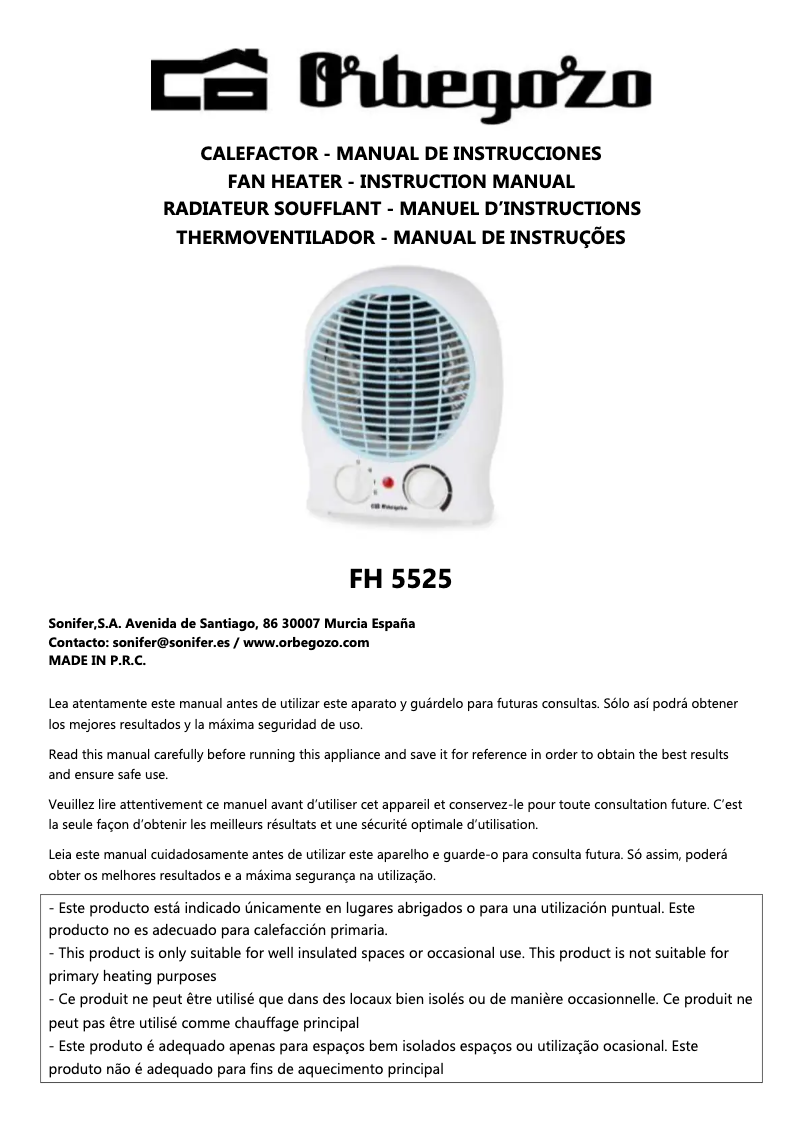 Page 1 de la notice Manuel utilisateur Orbegozo FH 5525