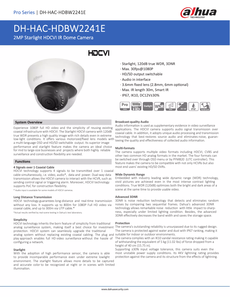 Image de la première page du manuel de l'appareil HAC-HDBW2241E