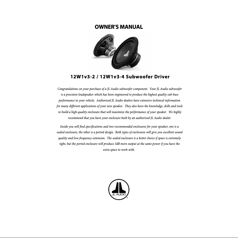 Página 1 del manual Manual de usuario JL Audio 12W1v3