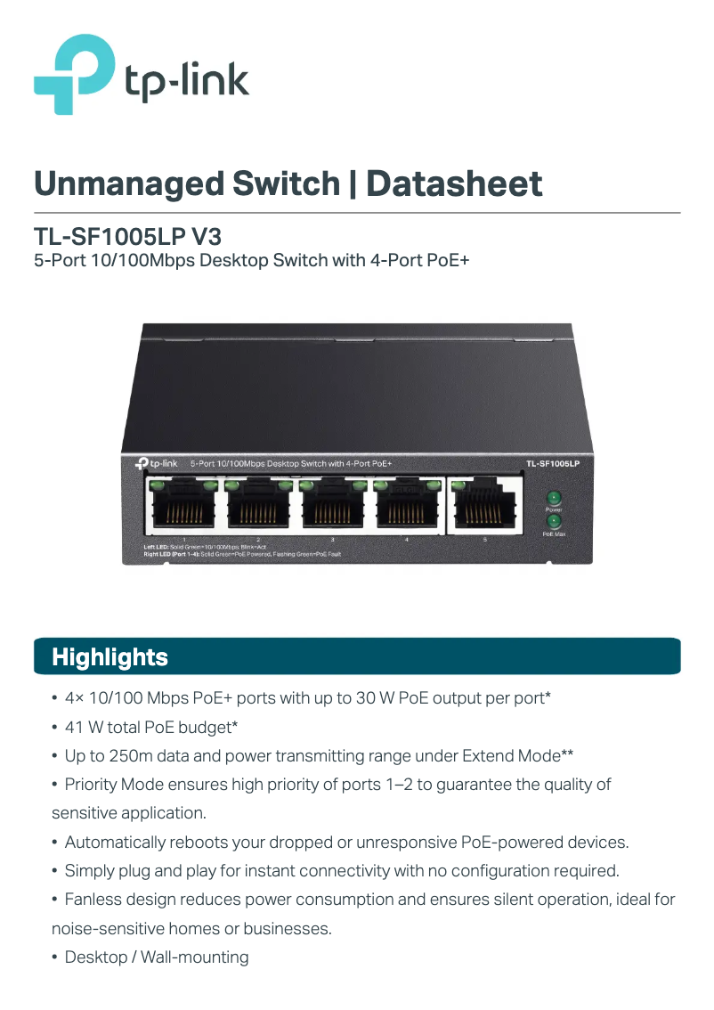 Page n°1 - Fiche technique TP-Link TL-SF1005LP