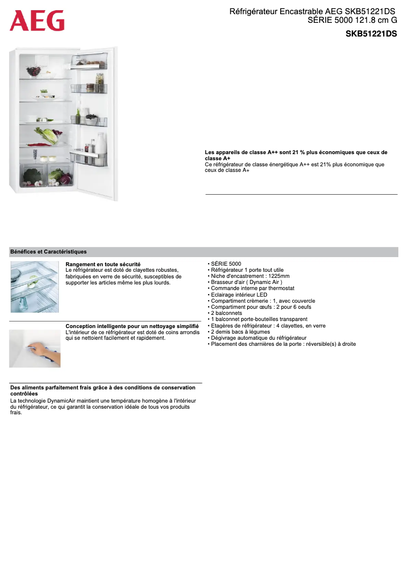 Página 1 del manual Ficha técnica AEG SKB51221DS