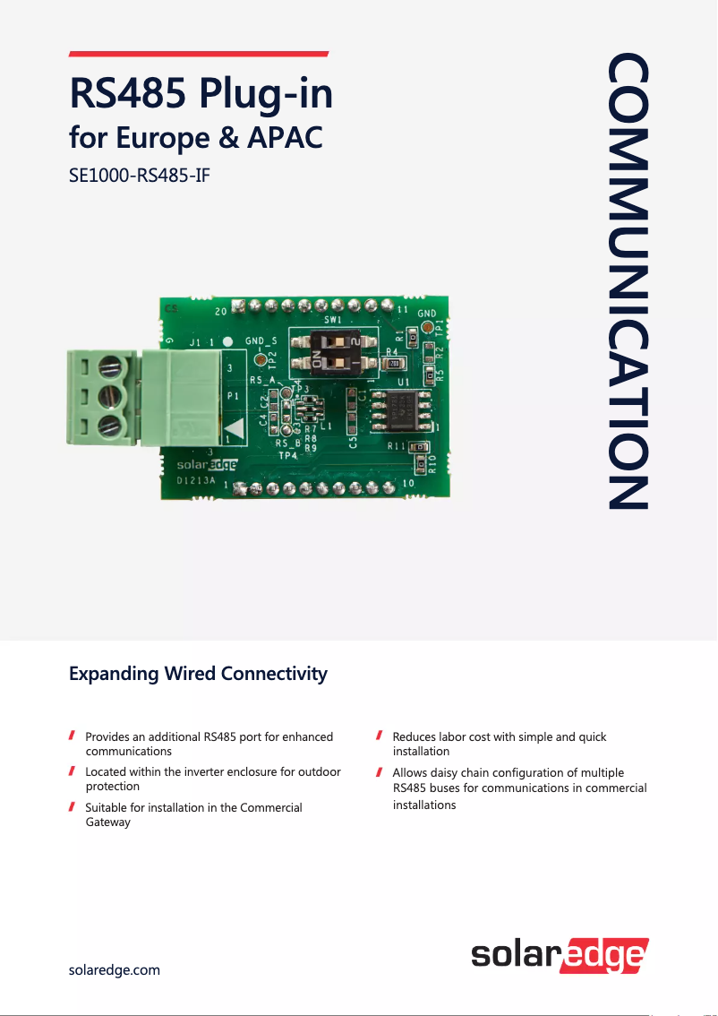 Página 1 del manual Ficha técnica SolarEdge SE1000-RS485-IF