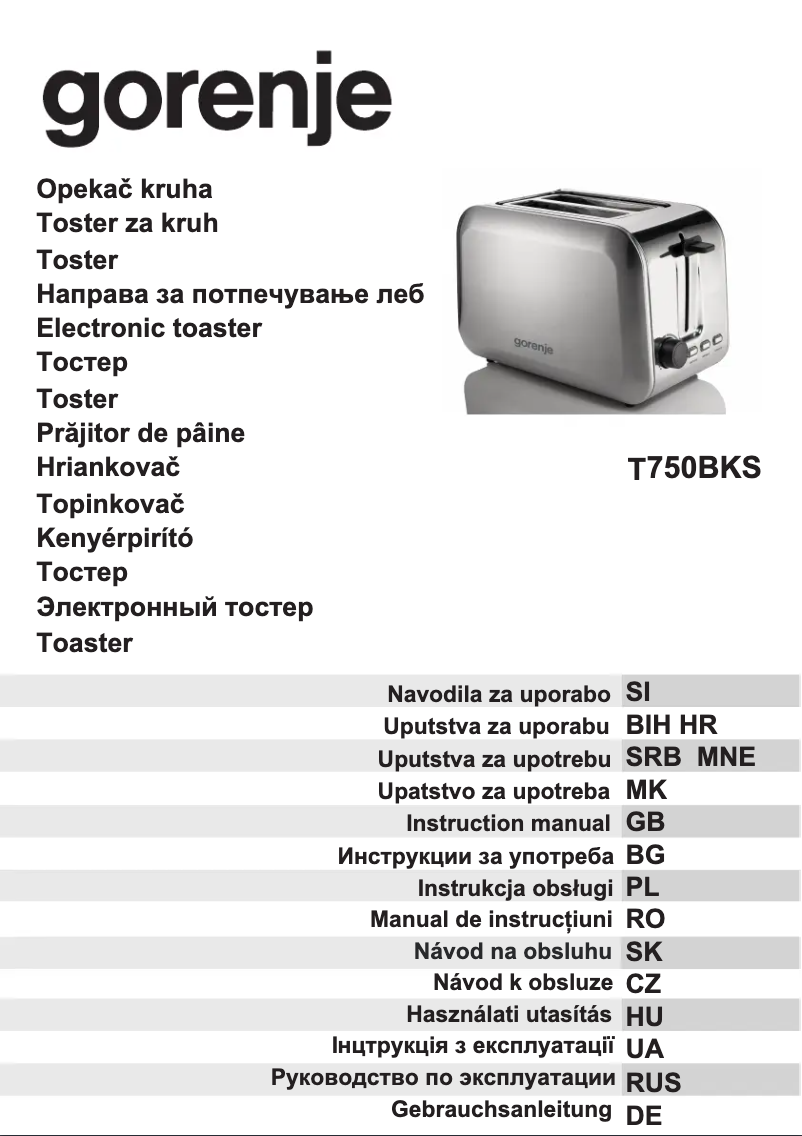 Page n°1 - Manuel utilisateur Gorenje T750BKS