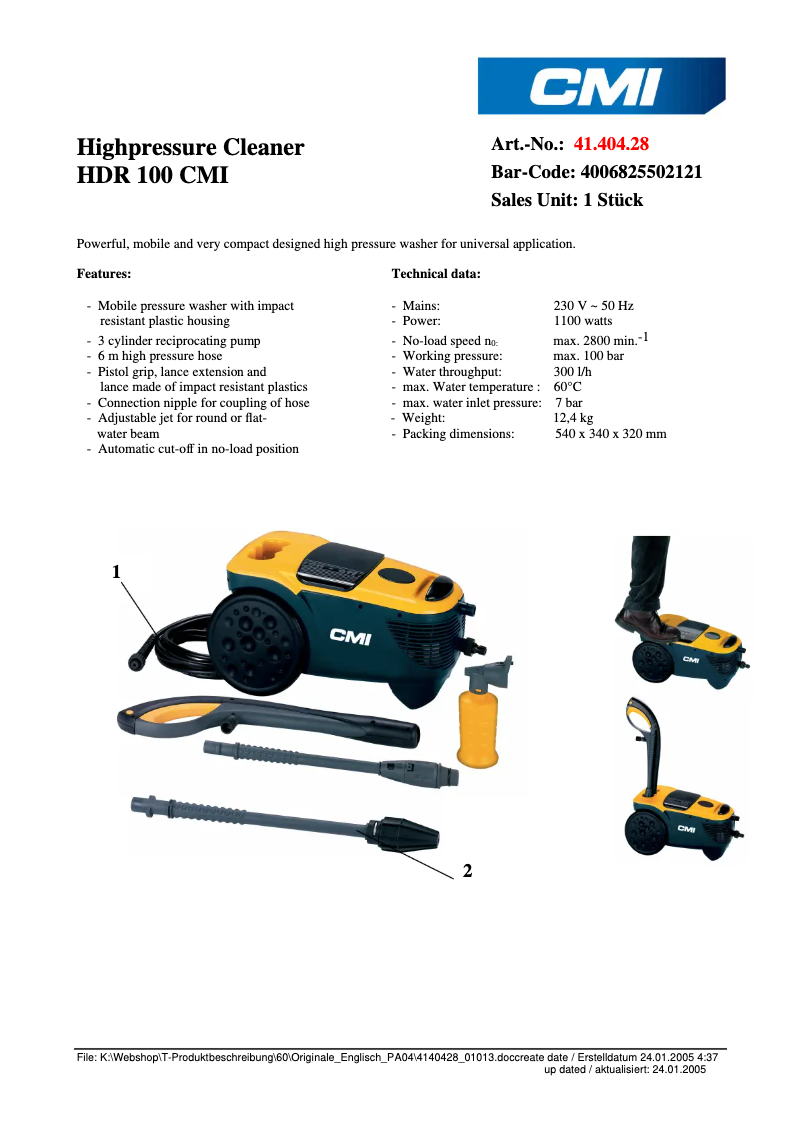 Page n°1 - Fiche technique CMI HDR 100