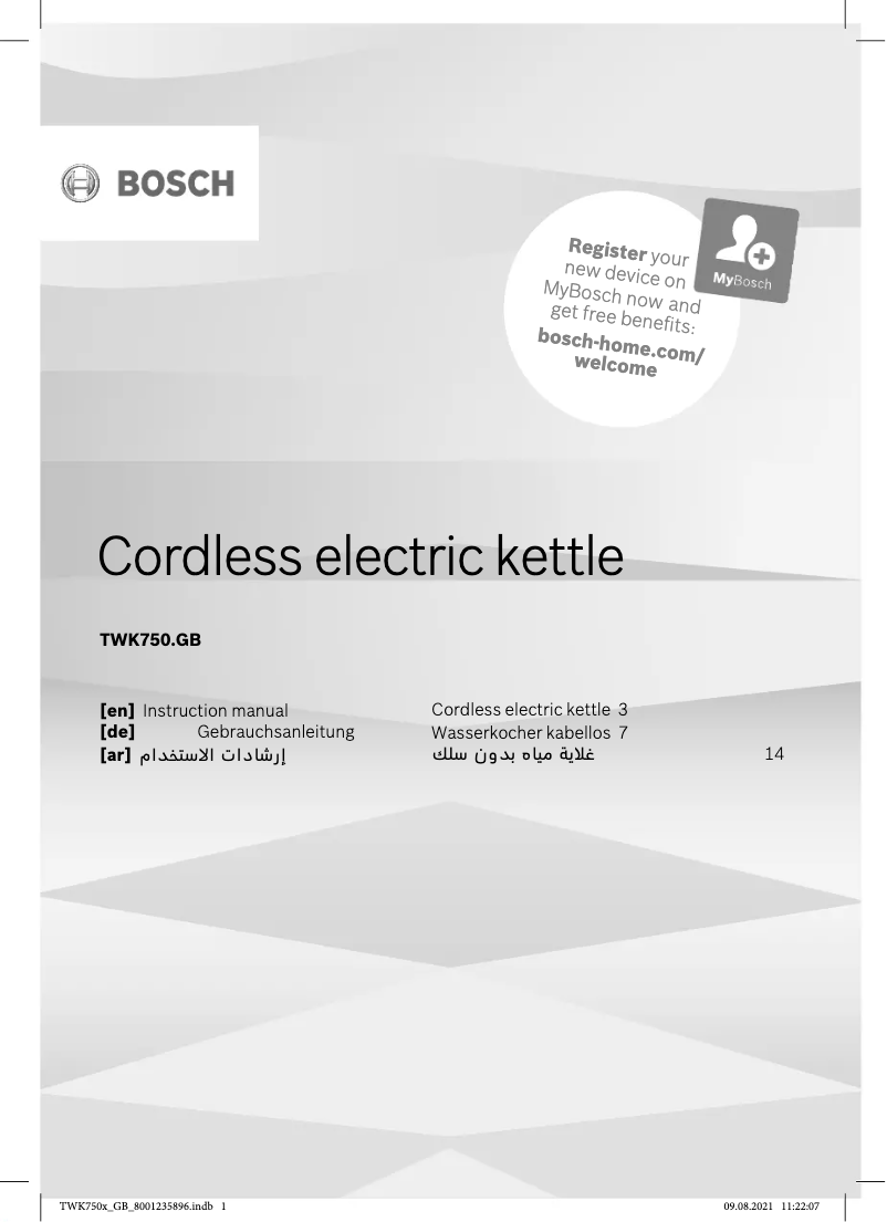 Page n°1 - Manuel utilisateur Bosch TWK7507GB