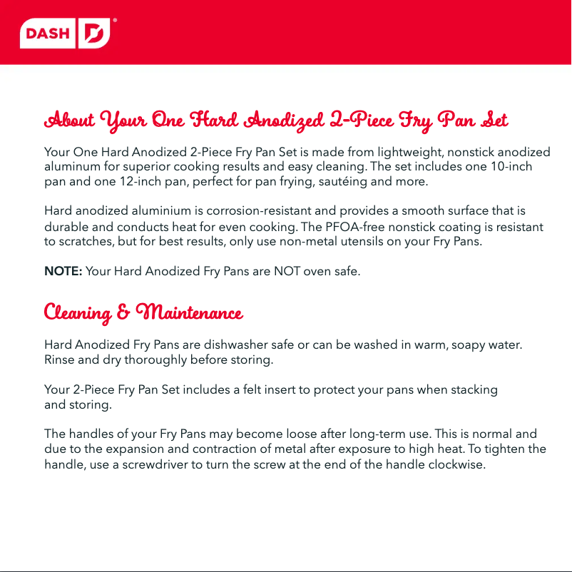 Página 1 del manual Manual de usuario Dash Hard Anodized 2pc DOHA200RMAQ02