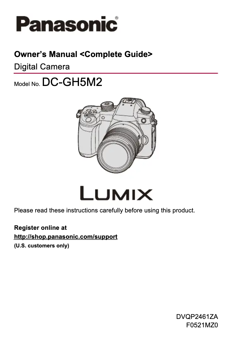 Page 1 de la notice Manuel utilisateur Panasonic Lumix DC-GH5II