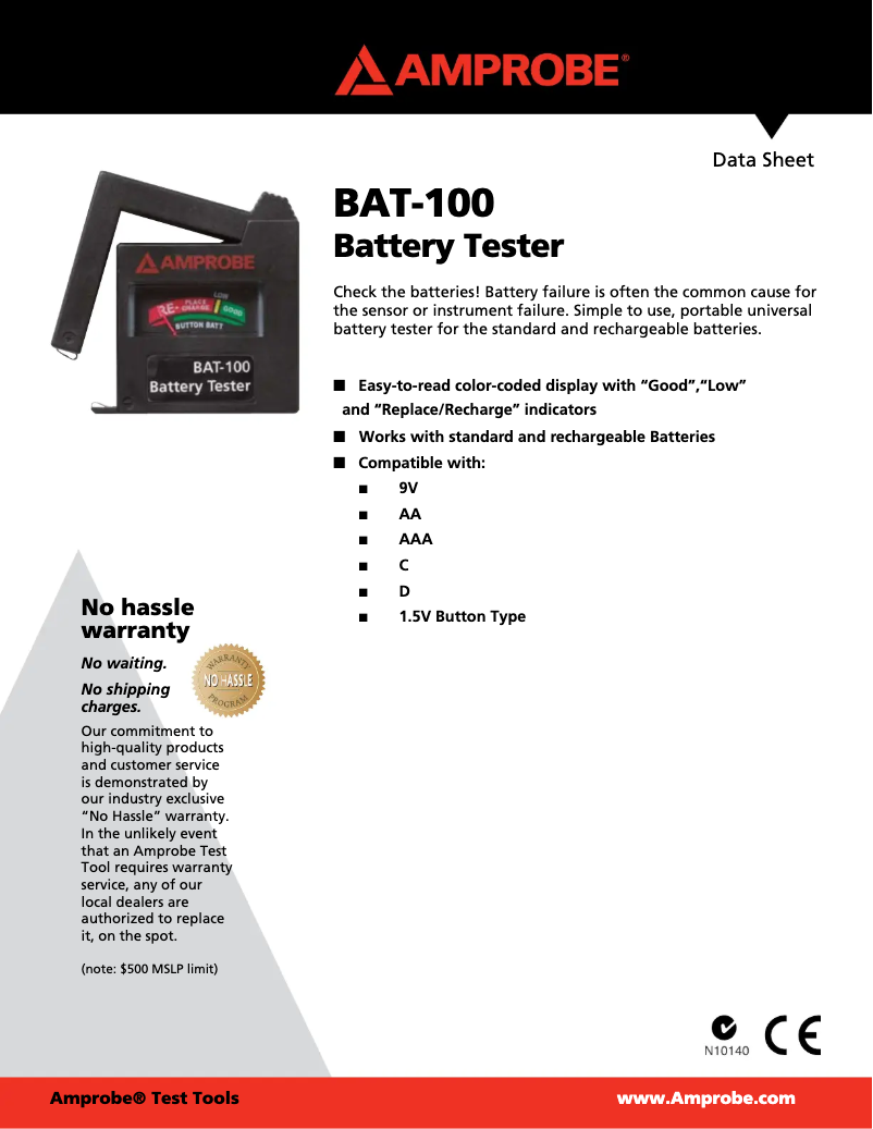 Page 1 de la notice Fiche technique Amprobe BAT-100
