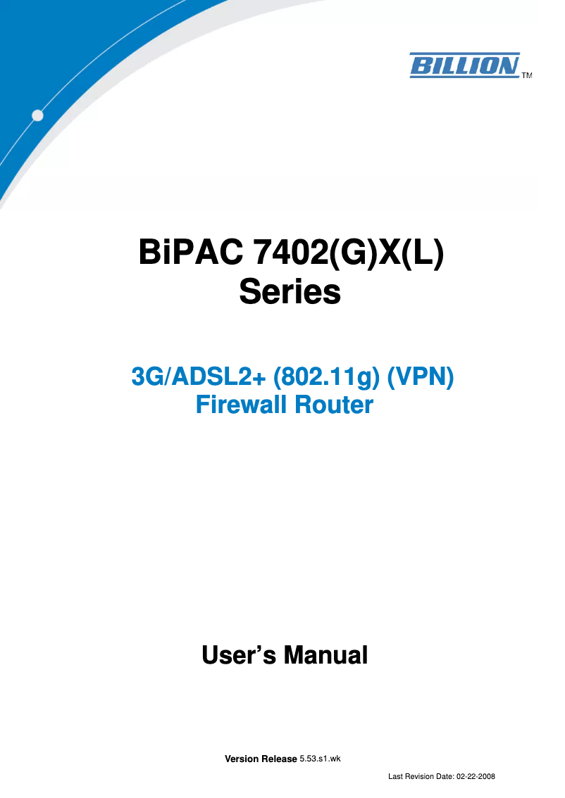 Image de la première page du manuel de l'appareil BIPAC 7402GXL