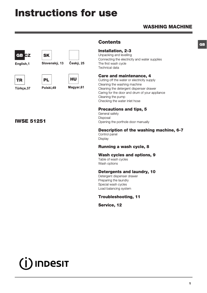 Page 1 de la notice Manuel utilisateur Indesit IWSE 51251 C ECO EU